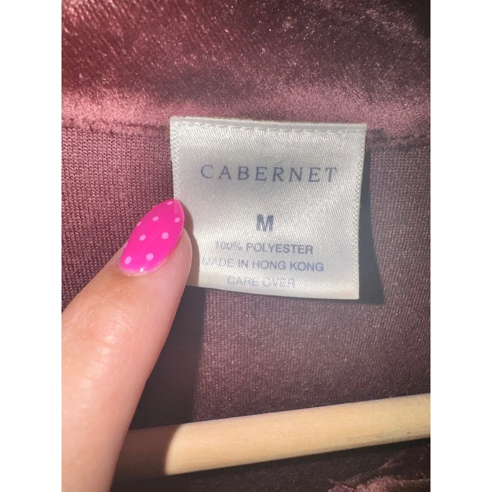 Cabernet Robe Women Medium Burgundy Crushed Velvet Floral Burnout Zip Front Maxi
